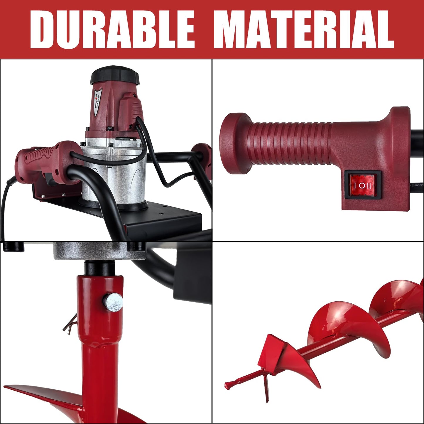 Yoputetool 1500W Electric Post-Hole Digger with 6-Inch Auger Bit, Earth Auger Drill, Auger Bit Earth Auger, Ideal for Post Hole Digging, Drilling, Tree Planting, Red