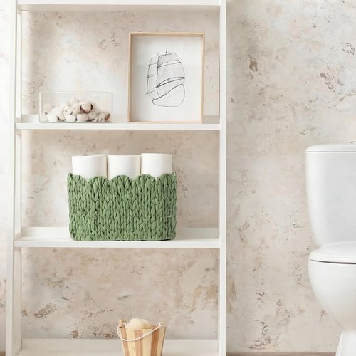 Kathfly Toilet Paper Storage Basket - Sage Green Scalloped Wicker Holder for Up to 6 Mega Rolls | Versatile Organizer for Home & Office
