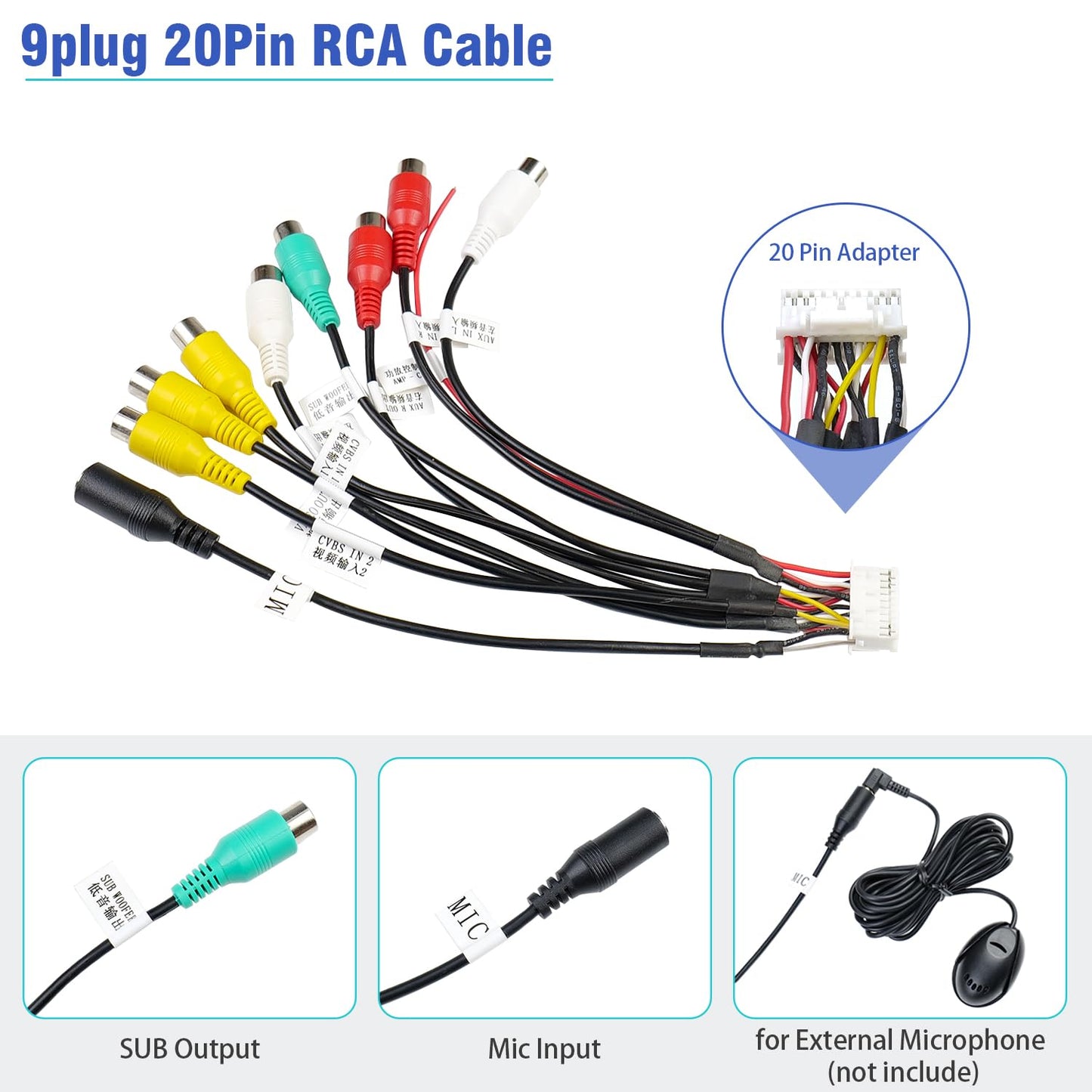 16Pin 10Pin 20Pin 4Pin/6Pin Radio Wiring Harness Kit ISO Android Car Stereo Wire Harness with Butt Connectors RCA