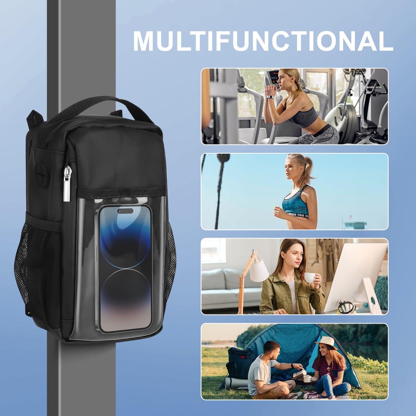 DZ Duozhan Magnetic Gym Bag with Clear Phone Window – Strong Magnetic Water Bottle Holder & Hands-Free Workout Bag – Secure Attachment to Equipment – Ideal for Gym, Running, Travel