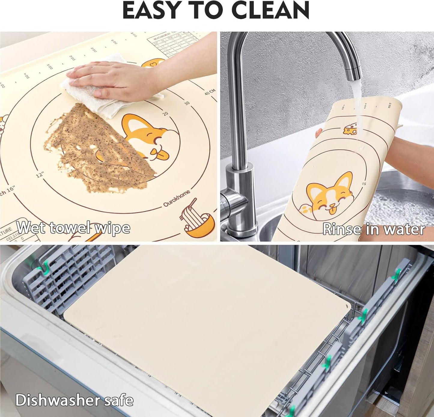 Ourokhome Silicone Baking Mat - Non-Stick, BPA-Free, 20'' x 16'' | Durable, Dishwasher Safe, Beige