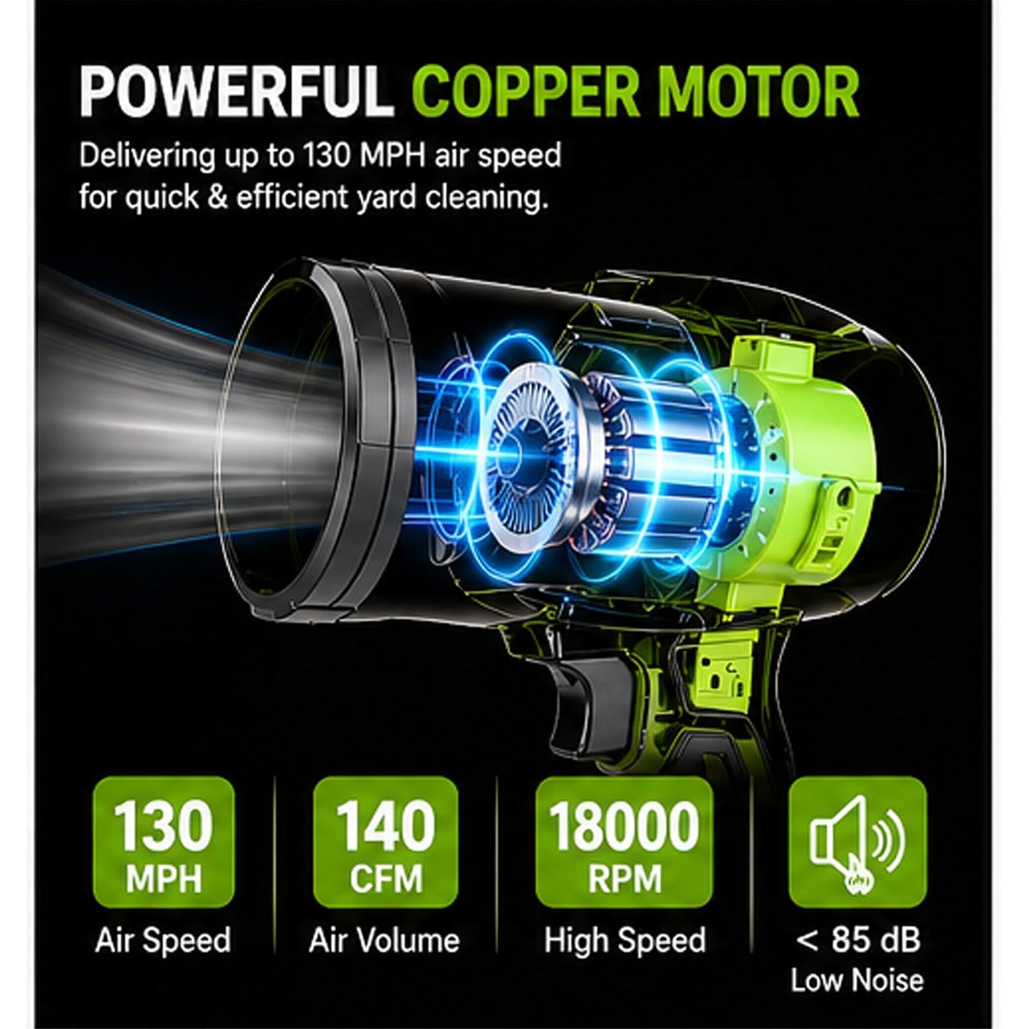 Cordless Leaf Blower with Battery and Charger, 750W Handheld Electric Blower, 130 MPH 140 CFM Lightweight Blower for Lawn Care, Patio, Yard, Car Drying, Dust, Leaves