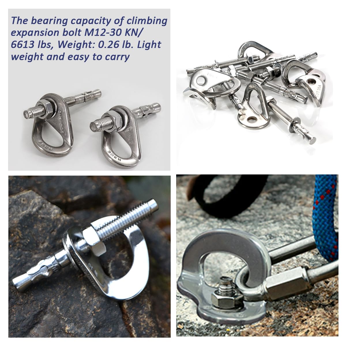 304 Stainless Steel Climbing Bolt Kit, Heavy-Duty Climbing Holds Hanger 1/2"-for Outdoor Climbing Walls, Bouldering Gyms, and DIY Home Training Setups (1 Set)