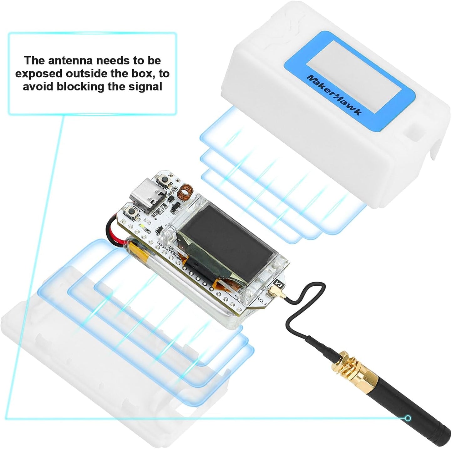 MakerHawk 2 Pack ESP32 V3 Protective Case for LoRa Development Board Antenna OLED Display with Type C and Copper Tube
