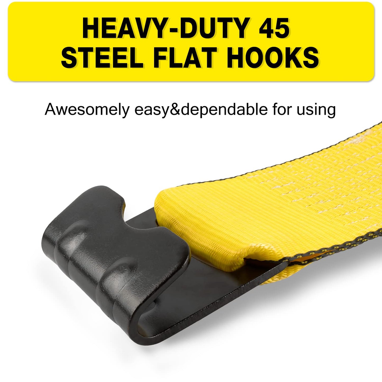 Autofonder Winch Straps 4" x 30' Yellow Heavy Duty Tie Down Flat Hooks WLL 5400 lbs | 4 Inch Cargo Control for Flatbed Truck Utility Trailer (10 Pack)