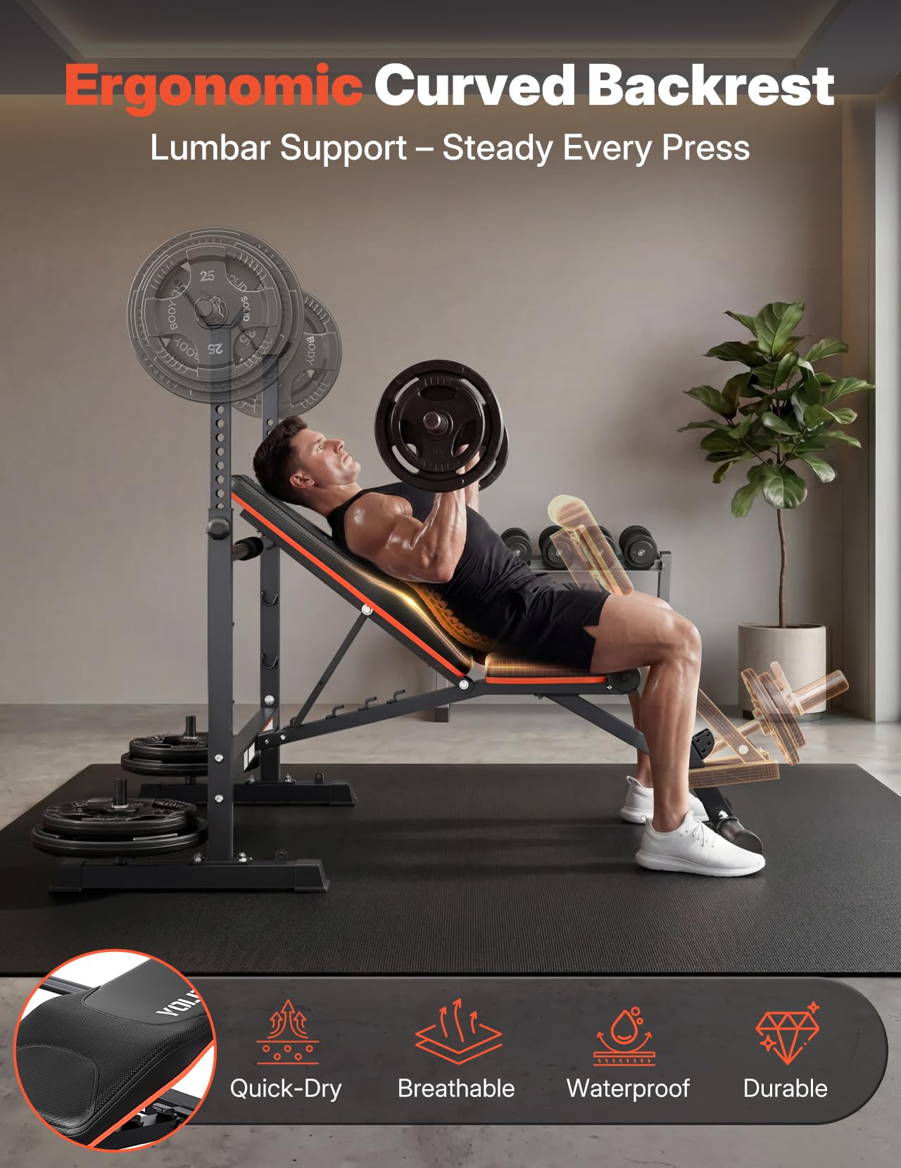 YOLEO 1+X Olympic Weight Bench with Upgraded Roman Chair/Preacher Curl/Leg Extension, Foldable 1870Lbs Wide Bench Press Rack with Ergonomic Support Backrest for Heavy Lifters for Home Gym