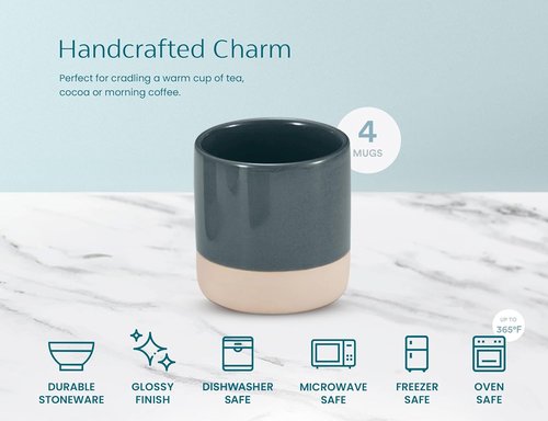 KooK Latte Cups - Artisanal Ceramic Stoneware | Handle-Free Japanese Tea Cups, 10.5 oz, Set of 4