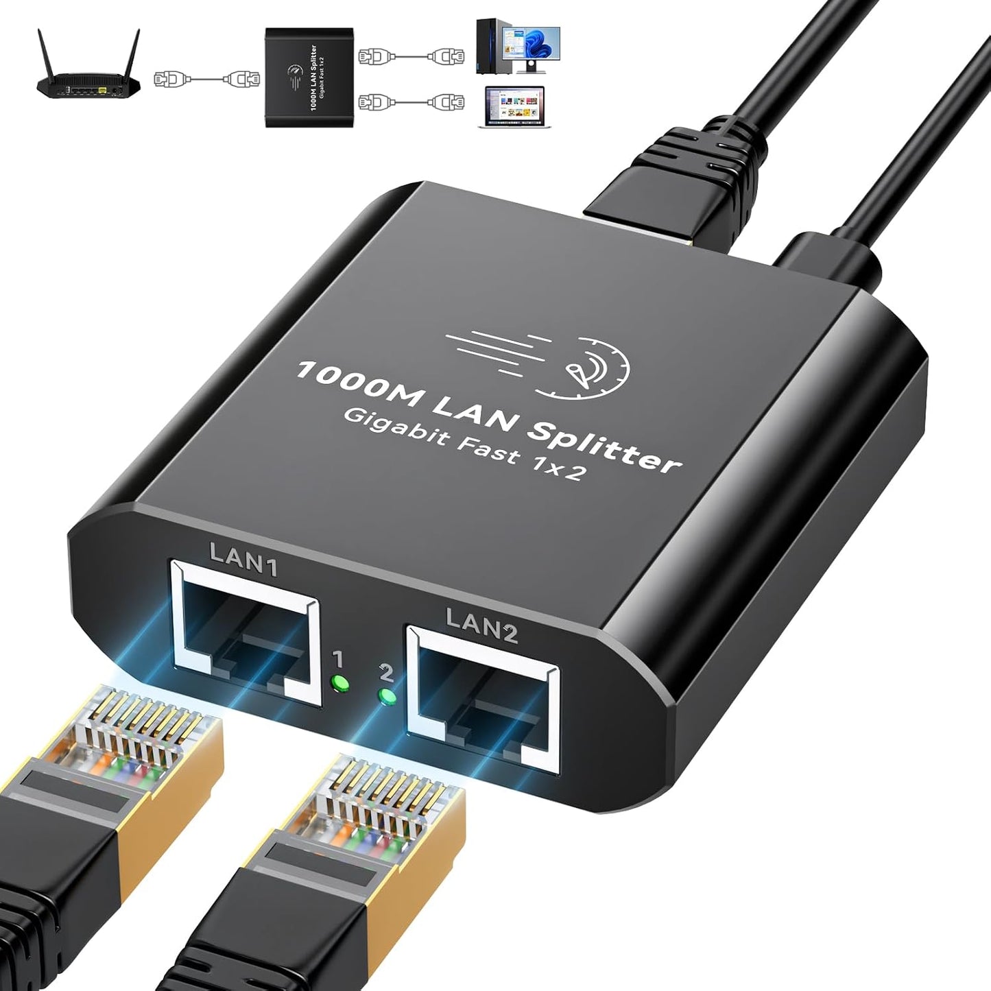 AILVLVNG 1 2 1000Mbps 1 2 RJ45 Cat6/7/8 Ethernet Splitter to Internet Cable Splitter in Out High Speed Either Network