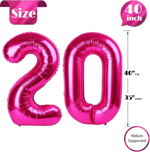 Hot Pink Number 20 Balloons - 40 Inch 20th Birthday Decorations for Women | Stylish Party Supplies