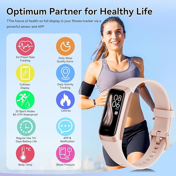 Fitness Tracker with 24/7 Heart Rate, Blood Oxygen Blood Pressure Sleep Monitor, Activity Trackers 5 ATM Waterproof,Step Calorie Counter Pedometer Health Smart Watch for Women Men