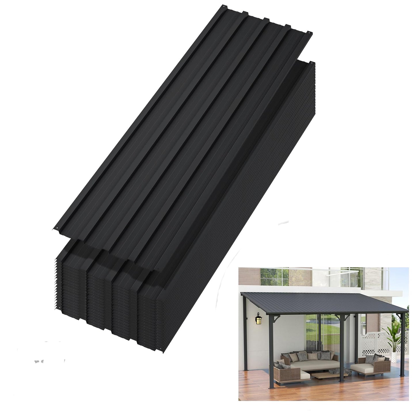 20 pcs Metal Roofing Panels, 5ft Galvanized Steel Corrugated Roof Sheets Gazebo Top Cover Garages, Sheds, Stables Replacement for Patio Outdoor Garden