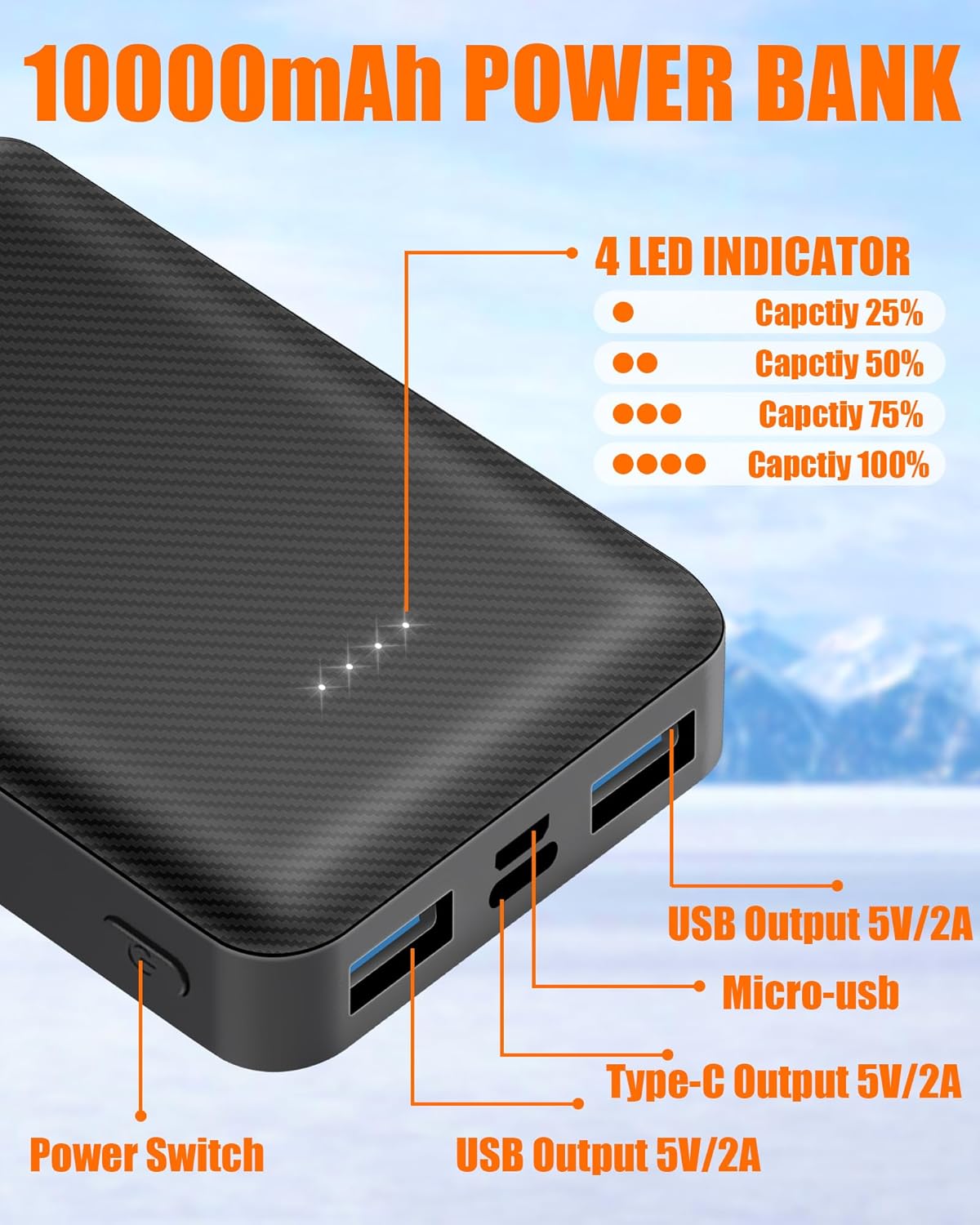 CYCYHEAT 10000mAh Pack 5V2A Pack 5V2A 10000mAh) Battery for Heated Vest Jacket Coat Pants and Heating Underwear, Heated