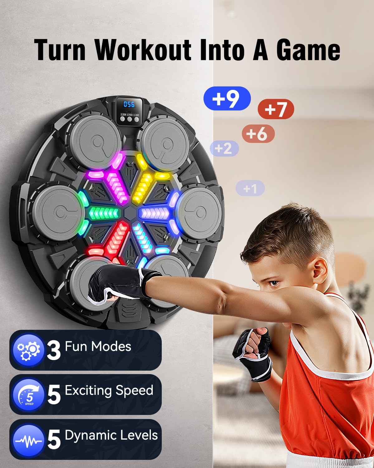 Oppvoci Upgraded Music Punching Machine for Kids and Adults, Wall Boxing Punching Pad with Bluetooth & Rhythm Lights, 3 Speed Modes, Home Fitness Boxing Equipment with Gloves for Boys Girls Teenagers