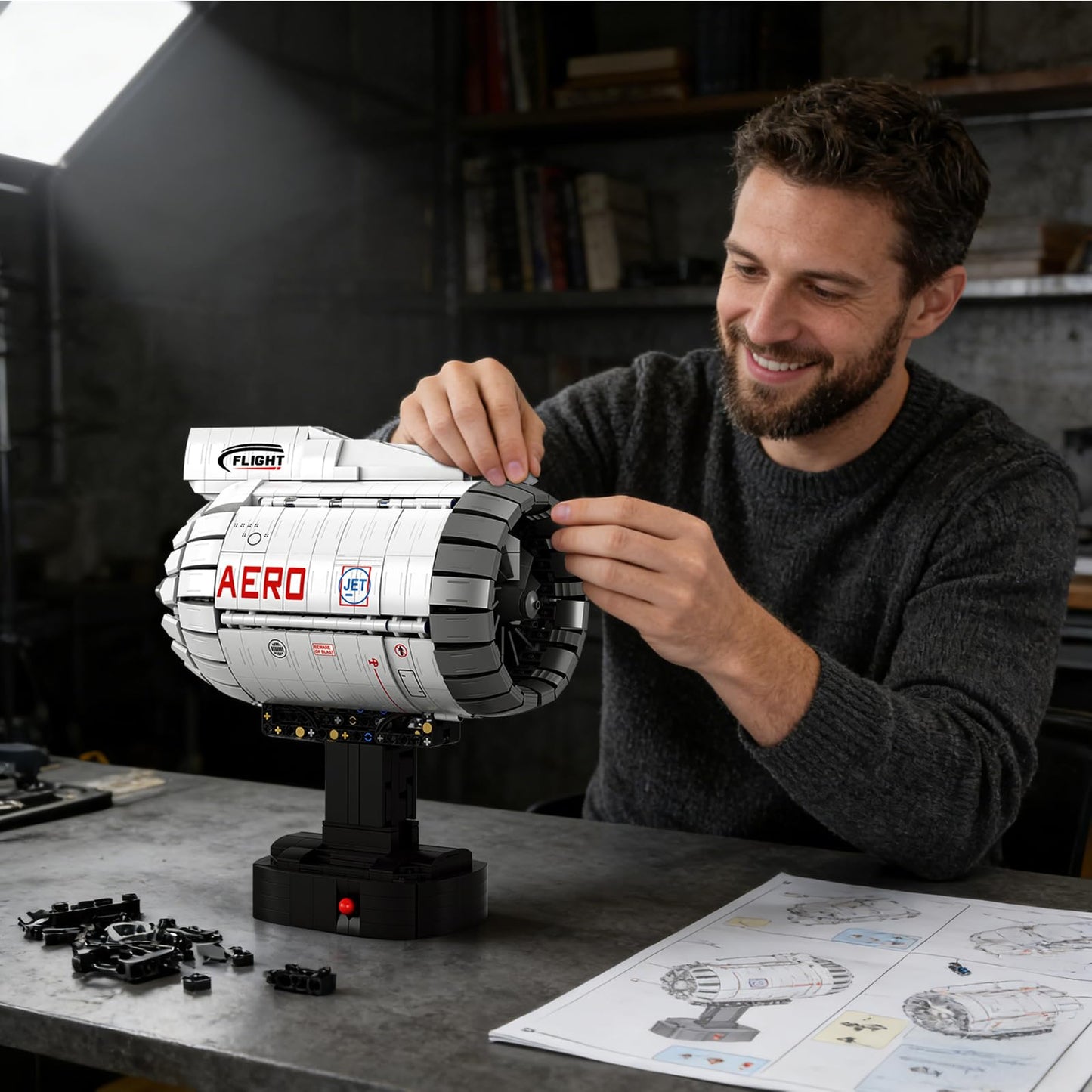 Reobrix Aircraft Turbofan Engine Building Set for Adults, Aircraft Engine Model Kit that Runs 33019, STEM Mechanical Educational & Collectible Turbofan Engine Model with Motor, Creative Gifts for 14+