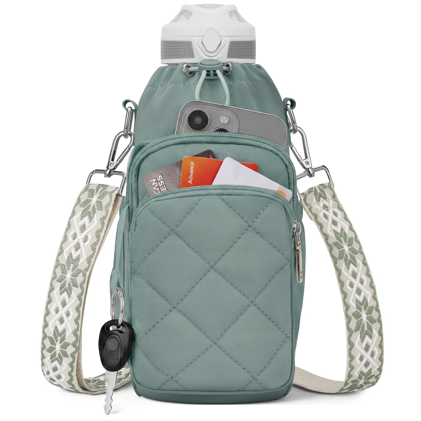 SYTRAH Water Bottle Bag Crossbody，Insulated Water Bottle Purse Crossbody Water Bottle Holder with Strap 40 oz, Sling Bag for Walking Hiking, Green
