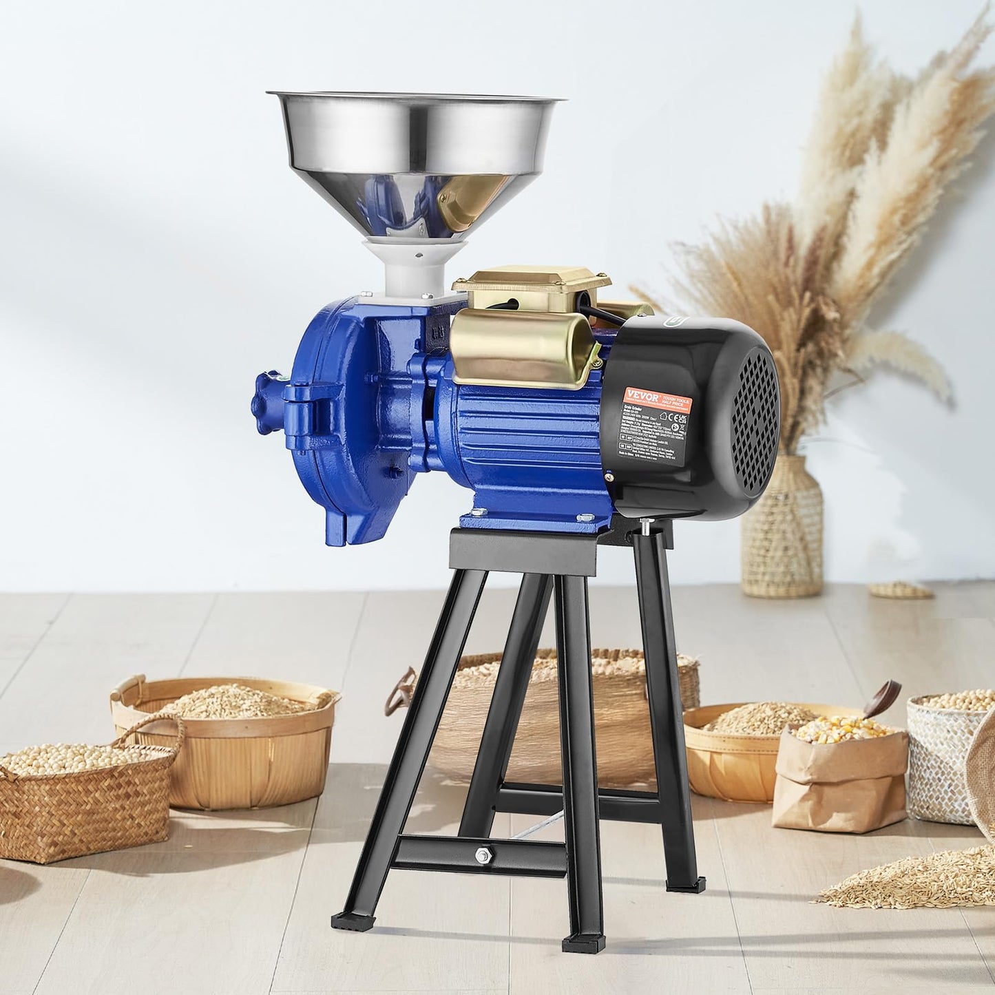 VEVOR Electric Grain Mill Grinder, 3000W Spice Grinders, Commercial Corn Mill with Funnel, Thickness Adjustable Powder Machine, Heavy Duty Feed Flour Cereal Mill Wheat Grinders, Dry Grinder