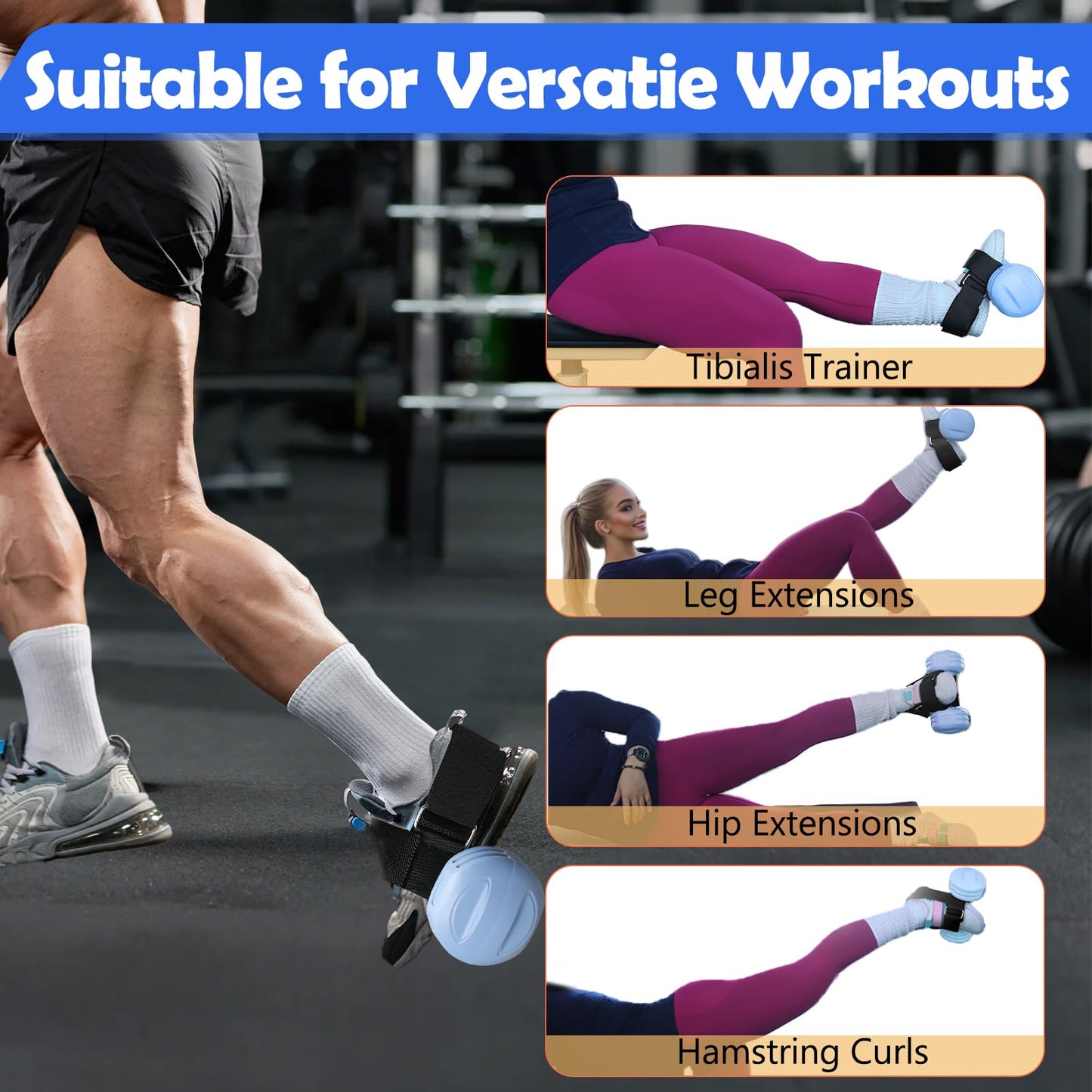 2Pcs Dumbbell Foot Attachment, Adjustable Thickening Monkey Feet Dumbbell Attachment Straps Tibialis Trainer and Heel, Padded Ankle Weight Strap for Leg Workouts Extensions – Hip Flexors, Shin Splints