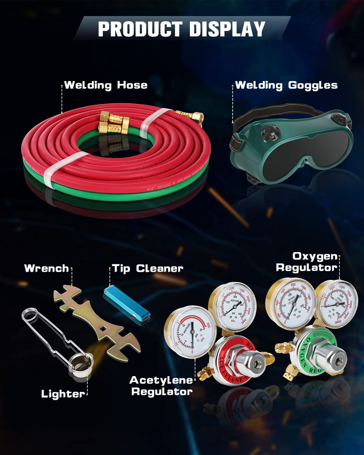 Cutting Welding Torch Kit, Oxygen Acetylene Torch Kit, Oxy Acetylene Torch Welder, Portable Oxy Brazing Kits, Professional Welder Tool Set with Two Hose, Regulator Gauges, Storage, Blue Case