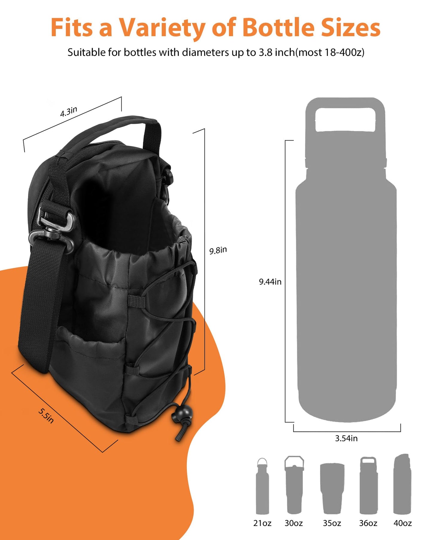 Carttiya Magnetic Gym Bag for Men Women-Water Bottle Carrier Holder with Strap & Phone Pockets for 40oz Tumbler with Handle, 4 Built-in Magnets Small Gym Bag for Sports, Concert Airline Travel Walking