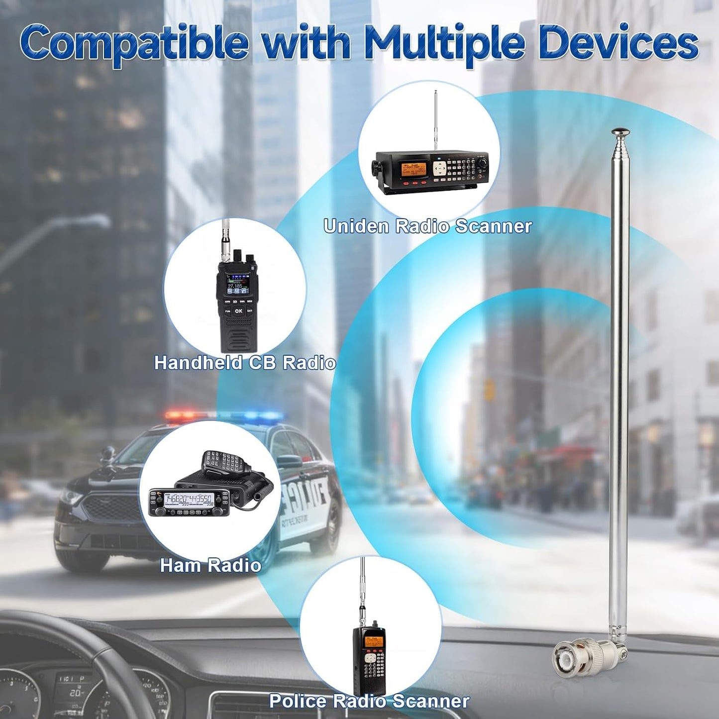 SZSAUTO 20-1300MHz 7 (2-Pack) Counter Police Radio Scanner Antenna BNC Male Section Telescopic Handheld Ham CB Antenna