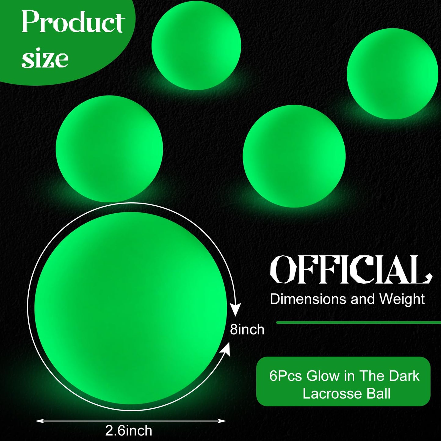 Soulchen 6 Pack Glow in The Dark Lacrosse Ball Official Size Night Practice Training Sport Ball for Indoor Outdoor Sports Gifts (Green)