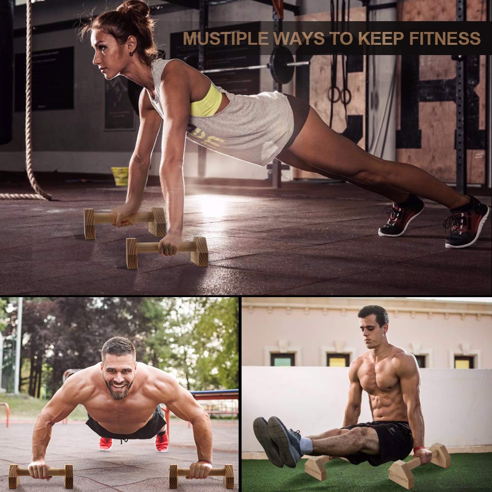 Push-up Stand, 2 PCS Wood Pushup Bars Non-Slip Base Exercise Home Workout Equipment, 30CM Wooden Parallettes Handle Stands Grip for Men Strength Training, Planks Calisthenics