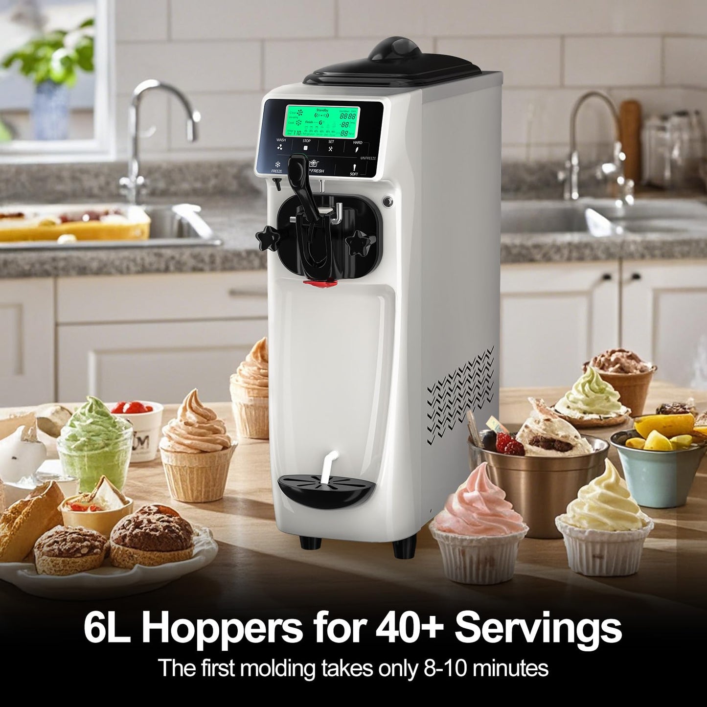 Ice Cream Maker Machine for Home, 5 Inch Screen Soft Serve Ice Cream Machine 3.5 Gals/H Single Flavor Ice Cream Maker with Pre-Cooling Soft Serve Machine with 1.6 Gals Tank for Birthday Party