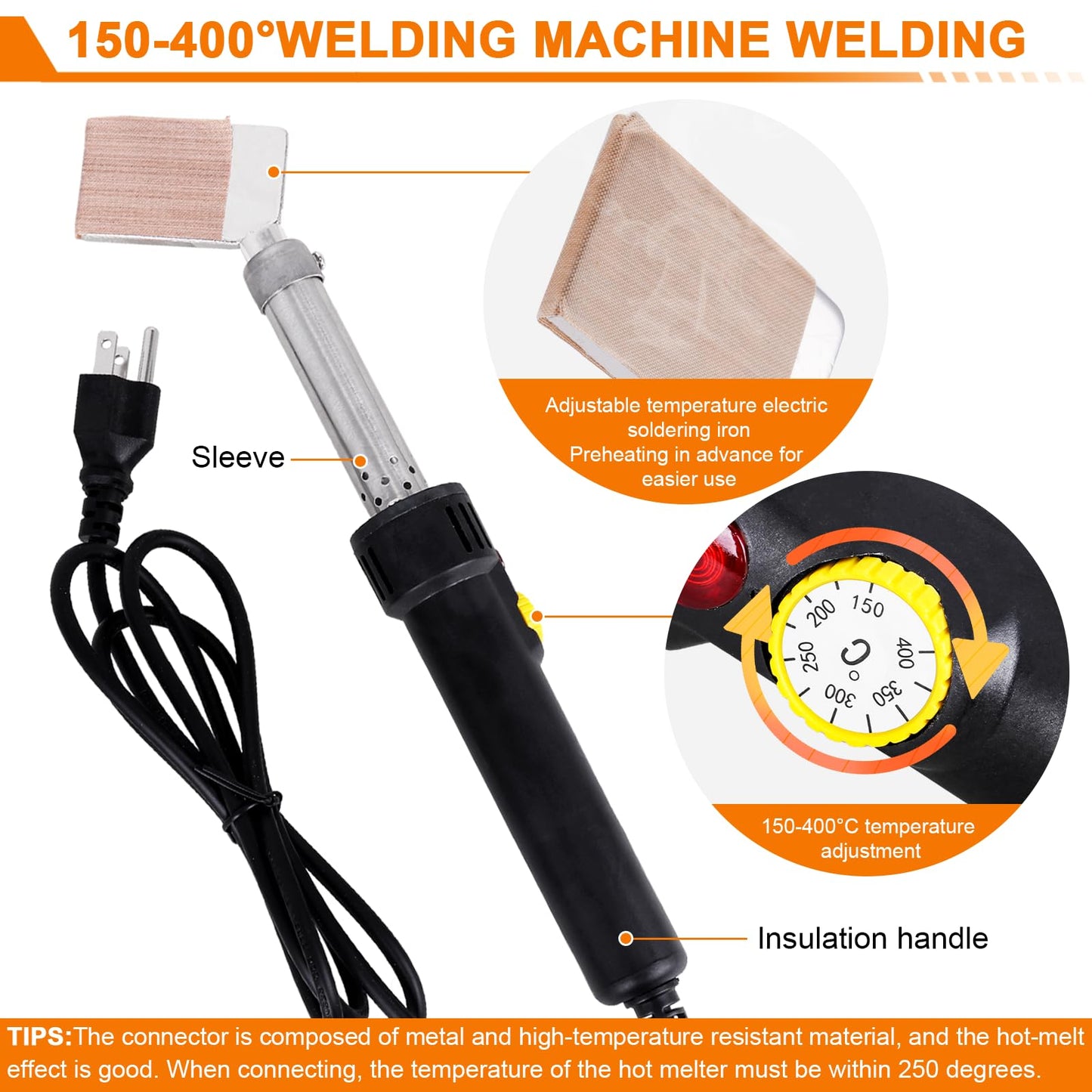 JIAWANSHUN PU Round Belt Welding Machine Set with Iron Storage Box – 200W 110V Adjustable Temperature Soldering Iron 150-400°C, Positioning Pliers & Multi-Angle Scissors for V-Belt, Plastic Strip