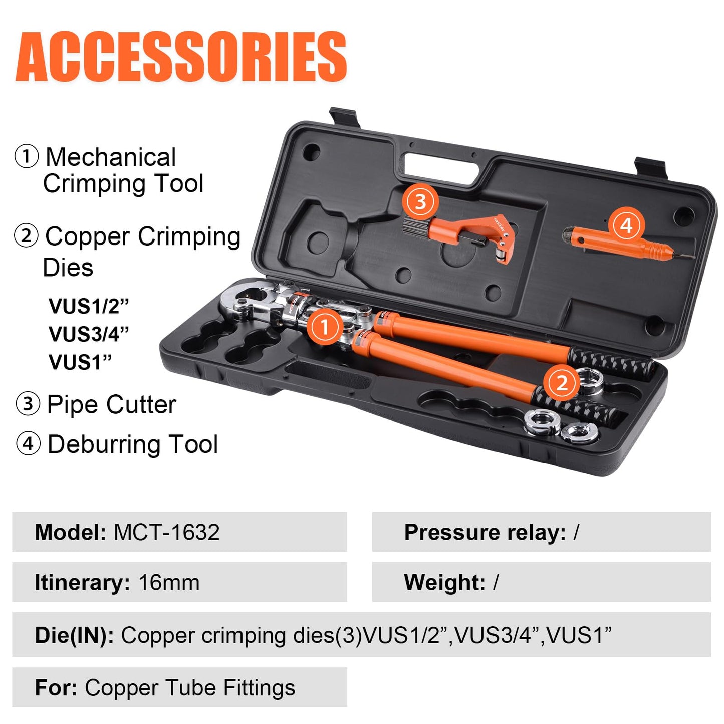 HZLZRZ Copper Pipe Crimping Tool Kit, 3 Die Set for 1/2" 3/4" 1" Pipes, Pro Press Style Crimper with Pipe Cutter, Handheld Pipe Crimper Tool for Plumbing (MCT-1632)
