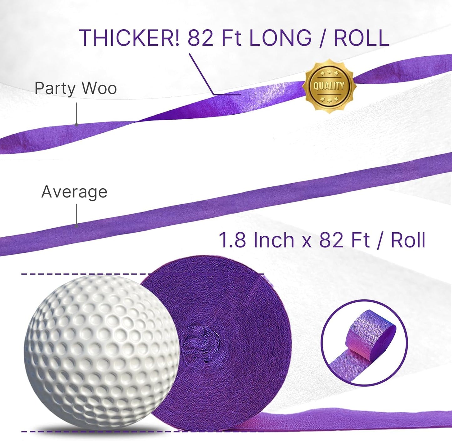 PartyWoo Purple Crepe Paper Streamers - 4 Pack of 328ft Dark Purple for Birthday & Baby Shower Decor
