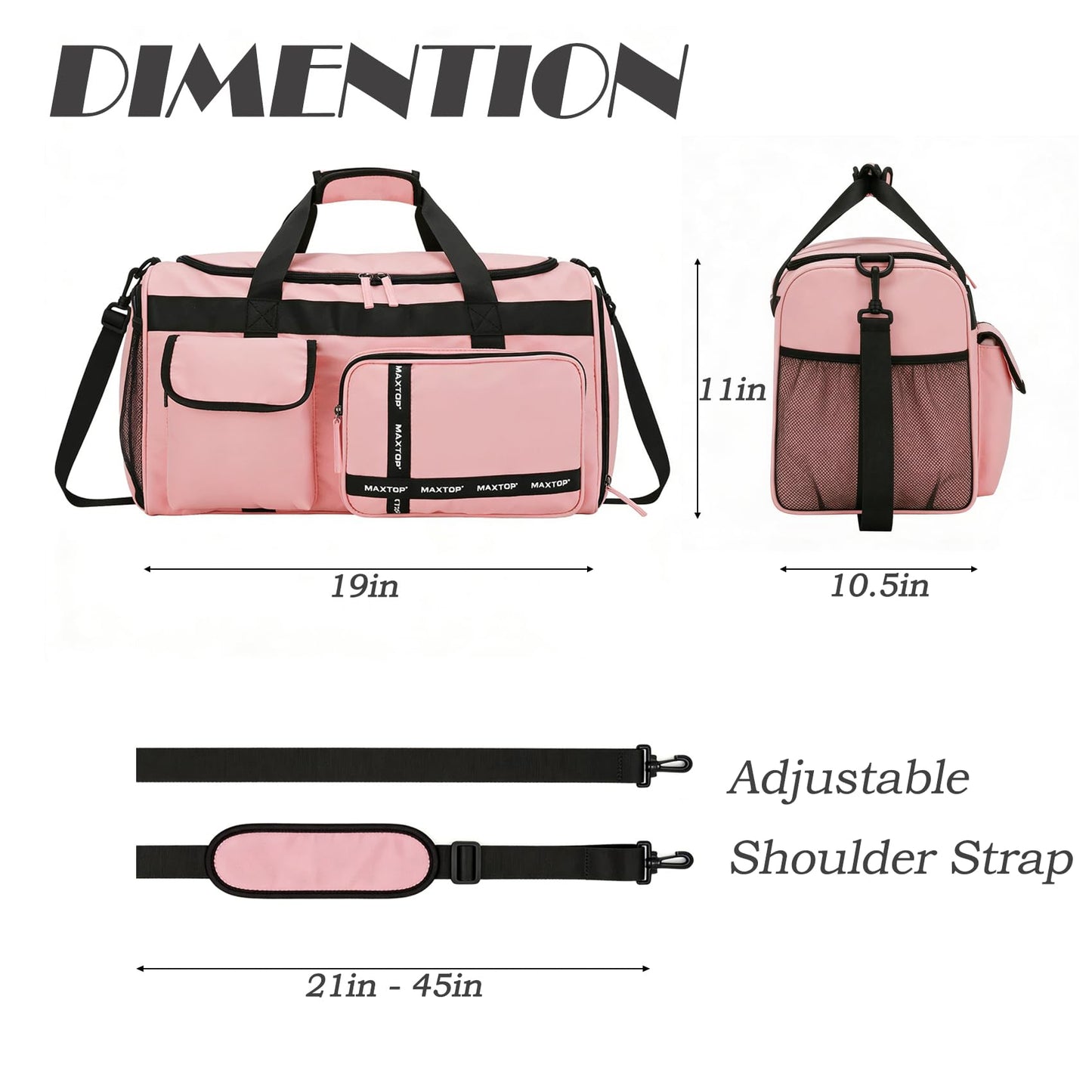MAXTOP Gym Bag for Women Travel Duffle Carry On Tote Weekender Bag Large Capacity Pink Overnight Bag With Shoe Compartment Gym Tote Bag with Dry and Wet Separation