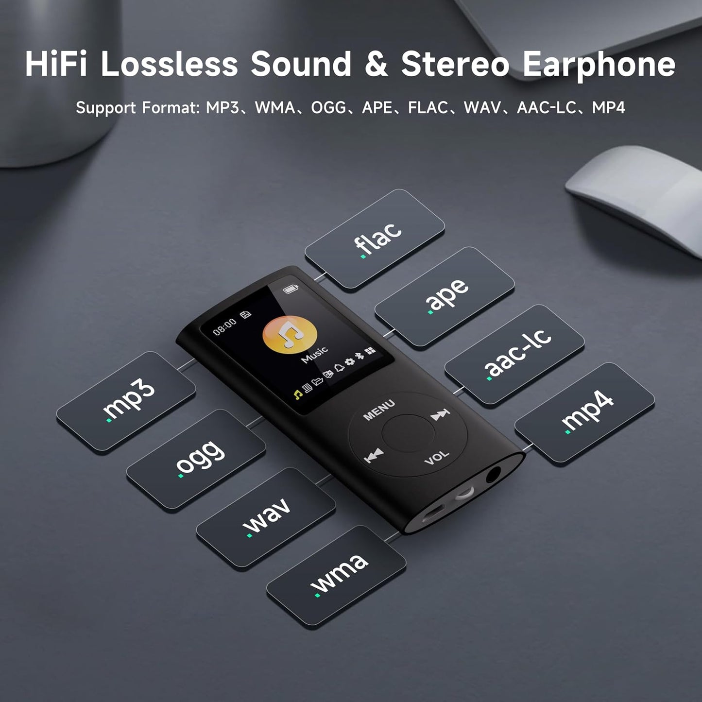 wanbbaoaa MP3 5.2,Portable 32GB Player with Bluetooth Music Player with Memory Card, Stereo Earphone, Voice