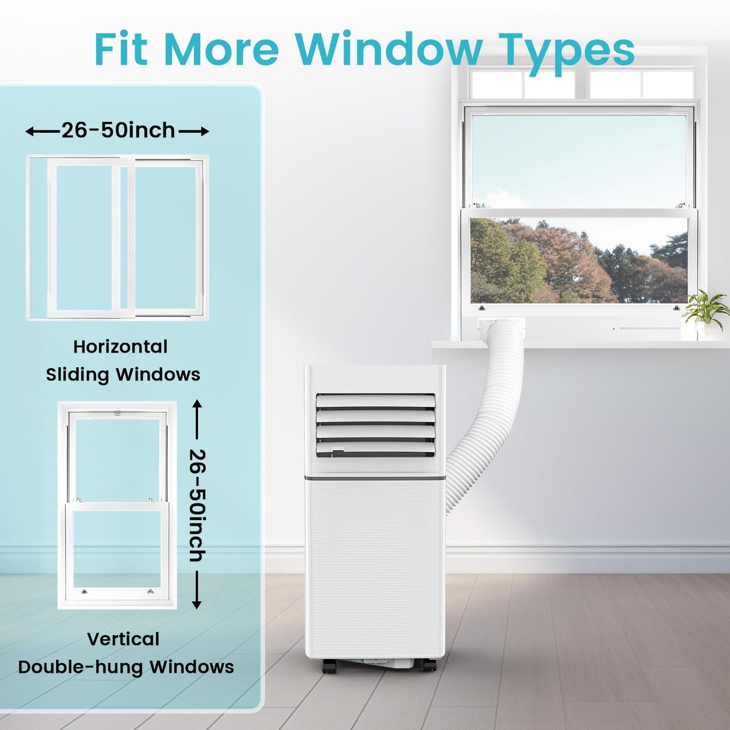 Electactic 8,000 BTU Portable Air Conditioner, 4-in-1 AC Cooler Dehumidifier Fan with LED Display, Remote Control, Quiet, Sleep Mode, 360° Casters, Window Kit for Room Office Apartment