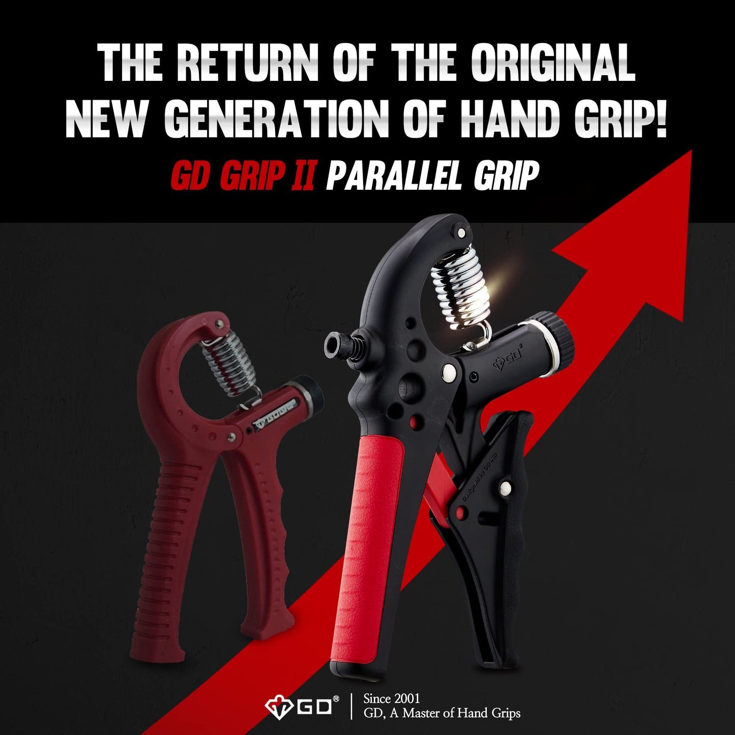 GD GRIP2 Hand Grip Strengthener Adjustable gripper (22~77lbs) Forearm Exerciser Wrist Strengthener Grip Strength Trainer Wrist Strengtheners Grip Trainer RED
