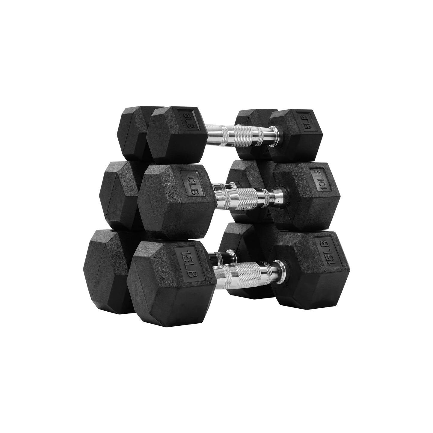 Fitvids Hex Dumbbells Rubber Coated Hand Weights Set for Exercises and Fitness, Strength Building & Full Body Workout, 5-15LB Pair - Black