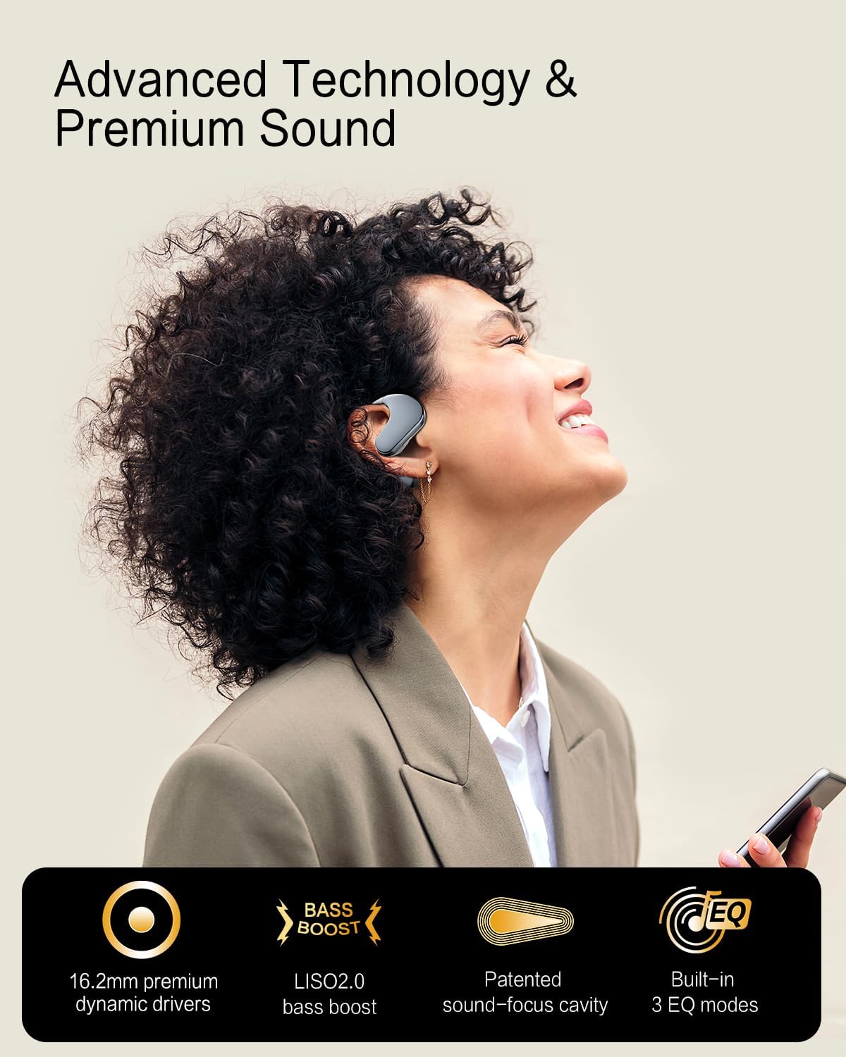 5.4 w/16.2mm 50H 3 IPX5, Open Ear Headphones, Dynamic Bass Boost Bluetooth Air Conduction Wireless Earbuds Large