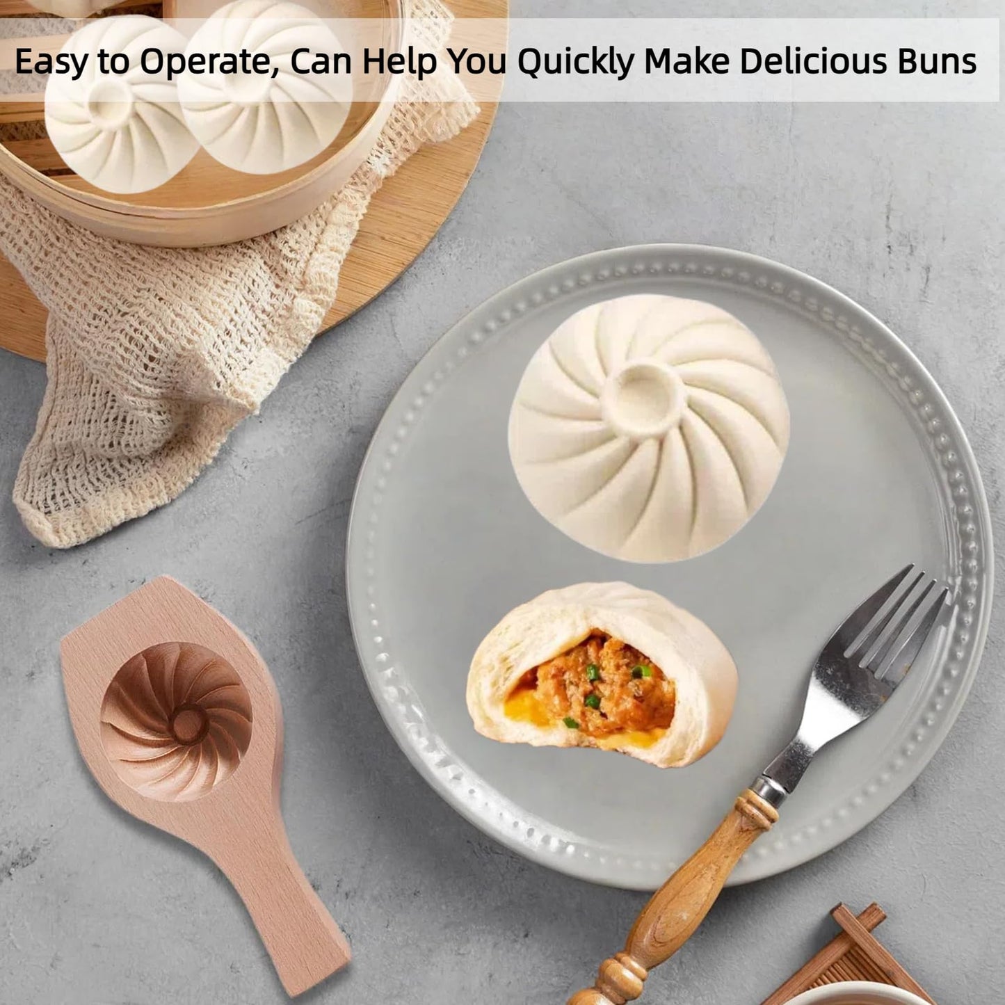 Bnrkmeb Wooden Bao Bun Maker,Baozi Maker Machine,Wooden Steam Bun Mold,This Kitchen Appliances And Gadgets Is the Best Gift for Asian Food Enthusiasts And Dumpling Maker (Steamed Bun A)