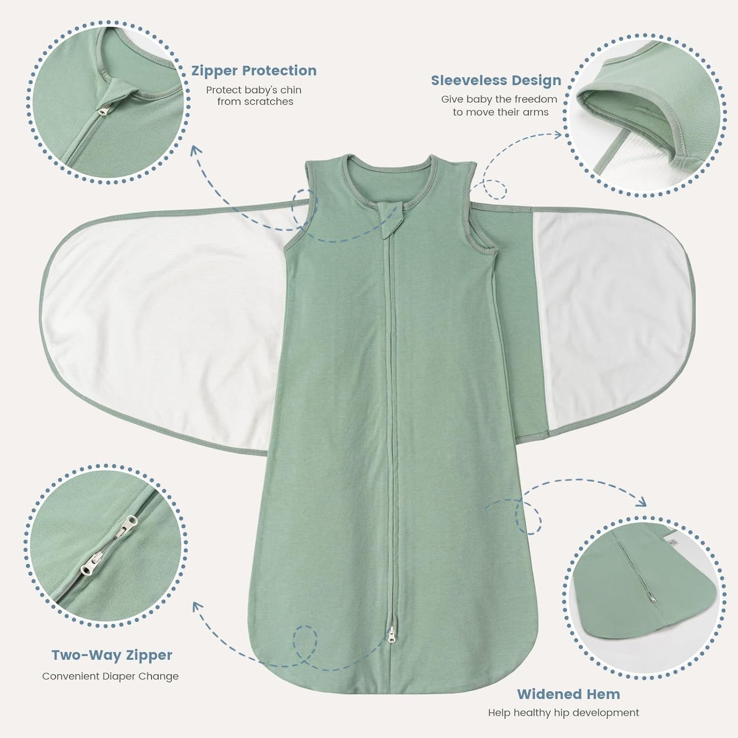ZIGJOY Baby Sleep Sack Swaddle - 100% Cotton Wearable Blanket for Newborns 0-6 Months | Green