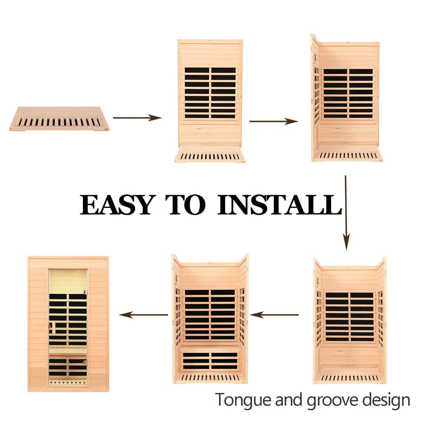2 Person Infrared Saunas for Home Spa, Low EMF Far Infrared Sauna, Hemlock Wood Indoor Personal Sauna Roombox with 2 Blue-tooth Speaker, 2 Reading Lights, Control, 5 Heating Panels,1500 Watts/120V/15A