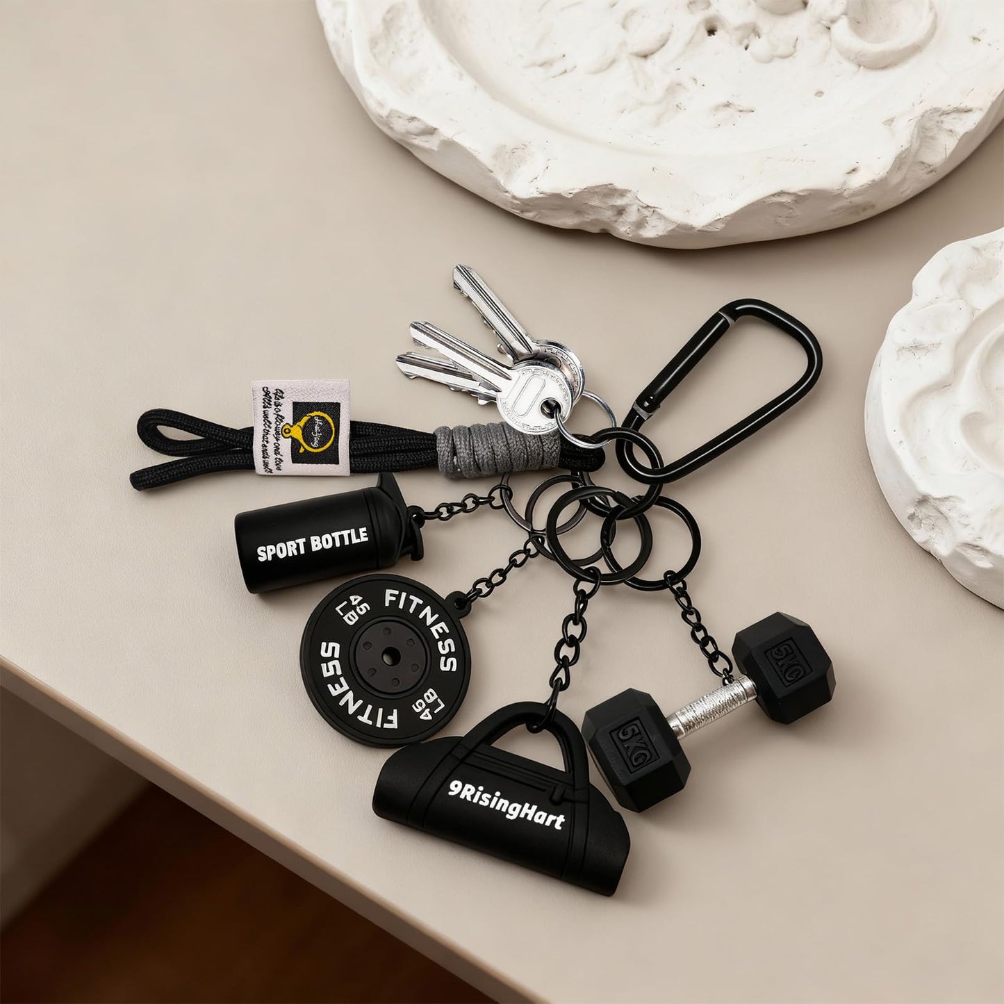 KHRYPTXH Dumbbell Keychain Set Gym Accessories for Women and Men Fitness Gifts, a Cute Mini Set for Gym Lovers & Couples (Black)
