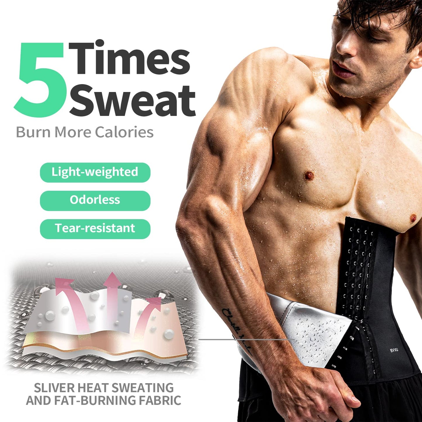 BVVU Waist Trainer for Men Waist Trimmer Tummy Control Sauna Sweat Belt Stomach Wrap Lower Belly Fat Back Support Black