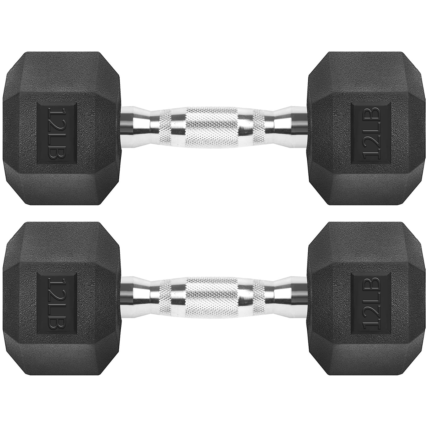 Hex Dumbbells Rubber Coated Cast Iron Hex Black Dumbbell Free Weights for Exercises 12 Pounds/Pair