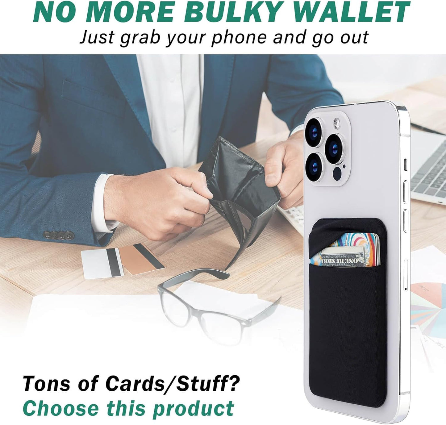 3Pack Galaxy-2Black+1Navy Cell Phone Card Holder Pocket for Back of Phone,Stretchy Stick on Wallet Credit Card ID Case