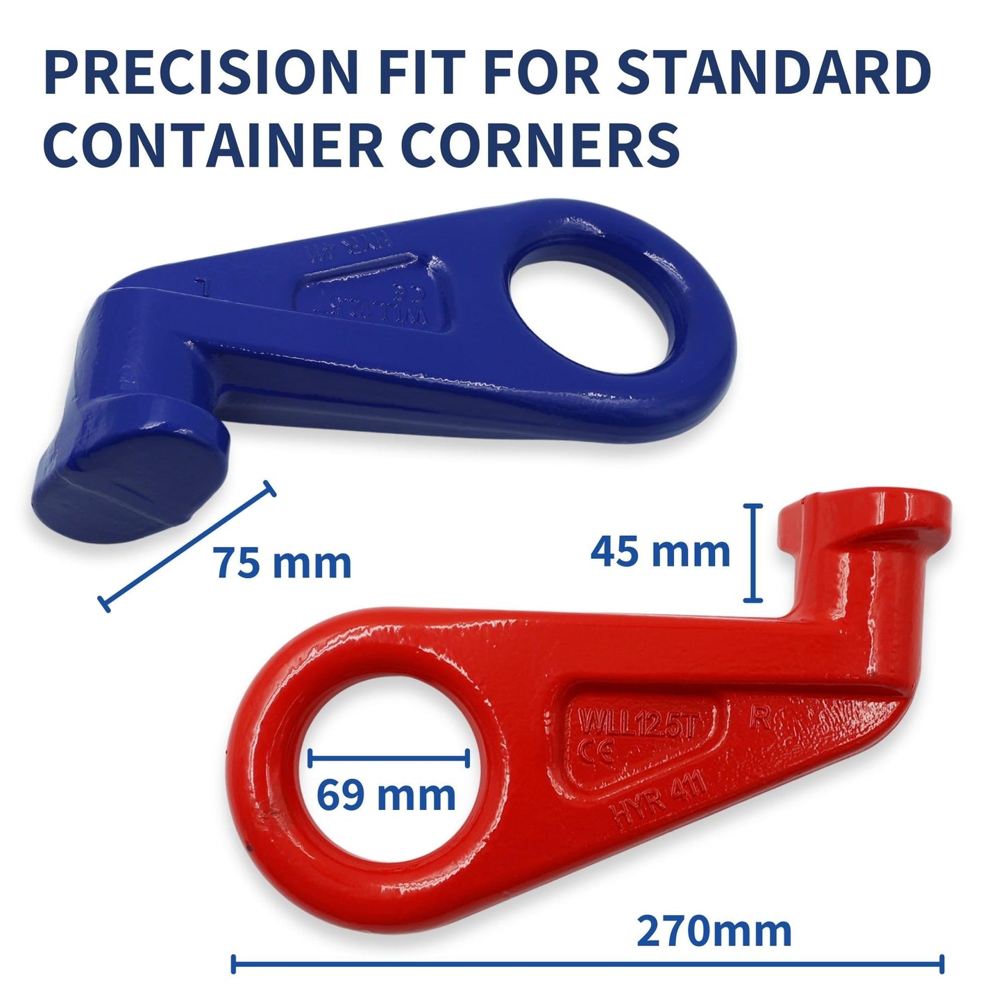 Shipping Container Lifting Hooks – USA Containers - Left & Right 45° Alloy Steel Hooks, 28,000 lb WLL Each (2 Pack)