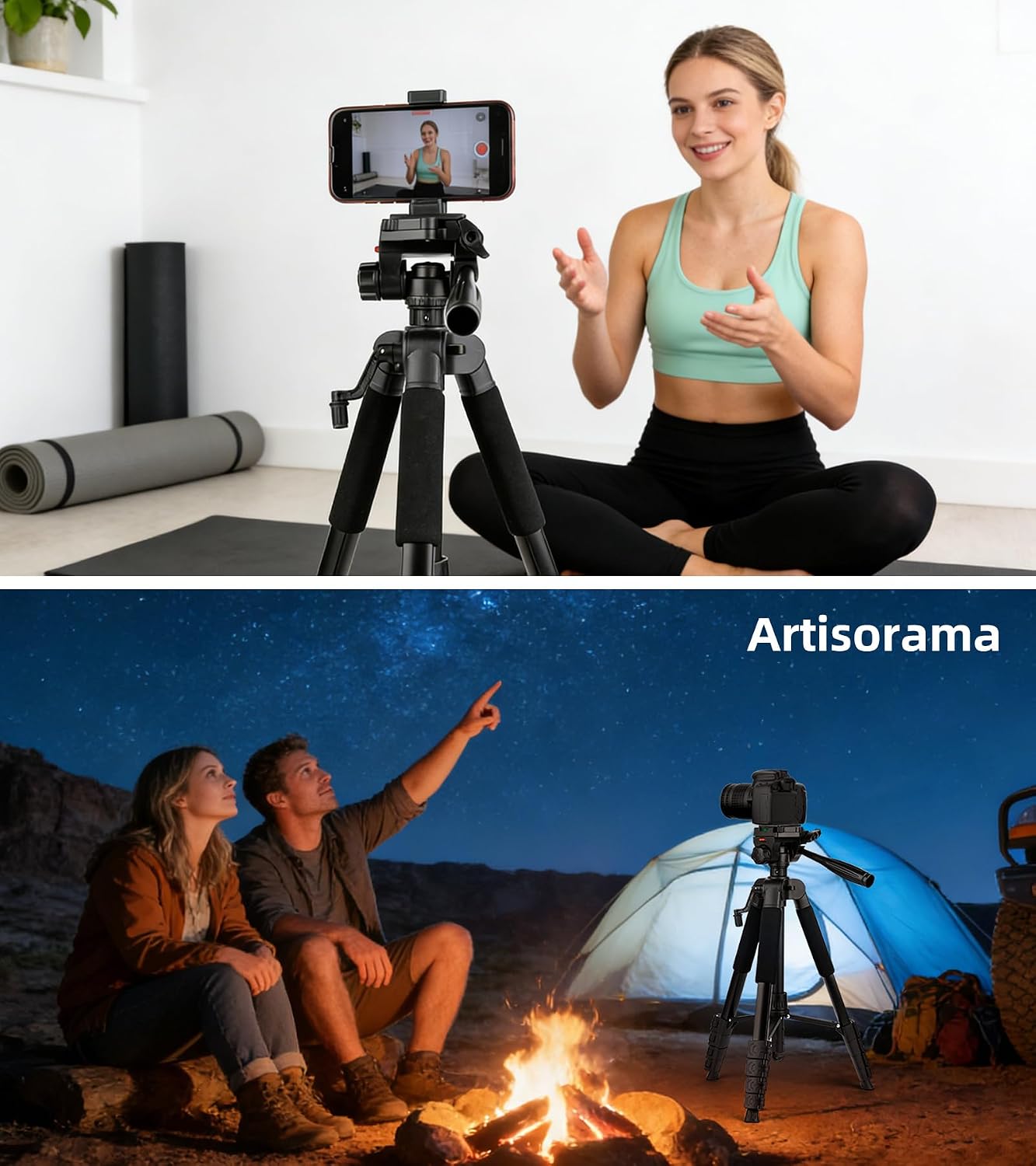 Artisorama 64 Tripod for Cell Phone & Camera,Multi-Angle Portable Tripods Stand, Sturdy & Stable Height Adjustable