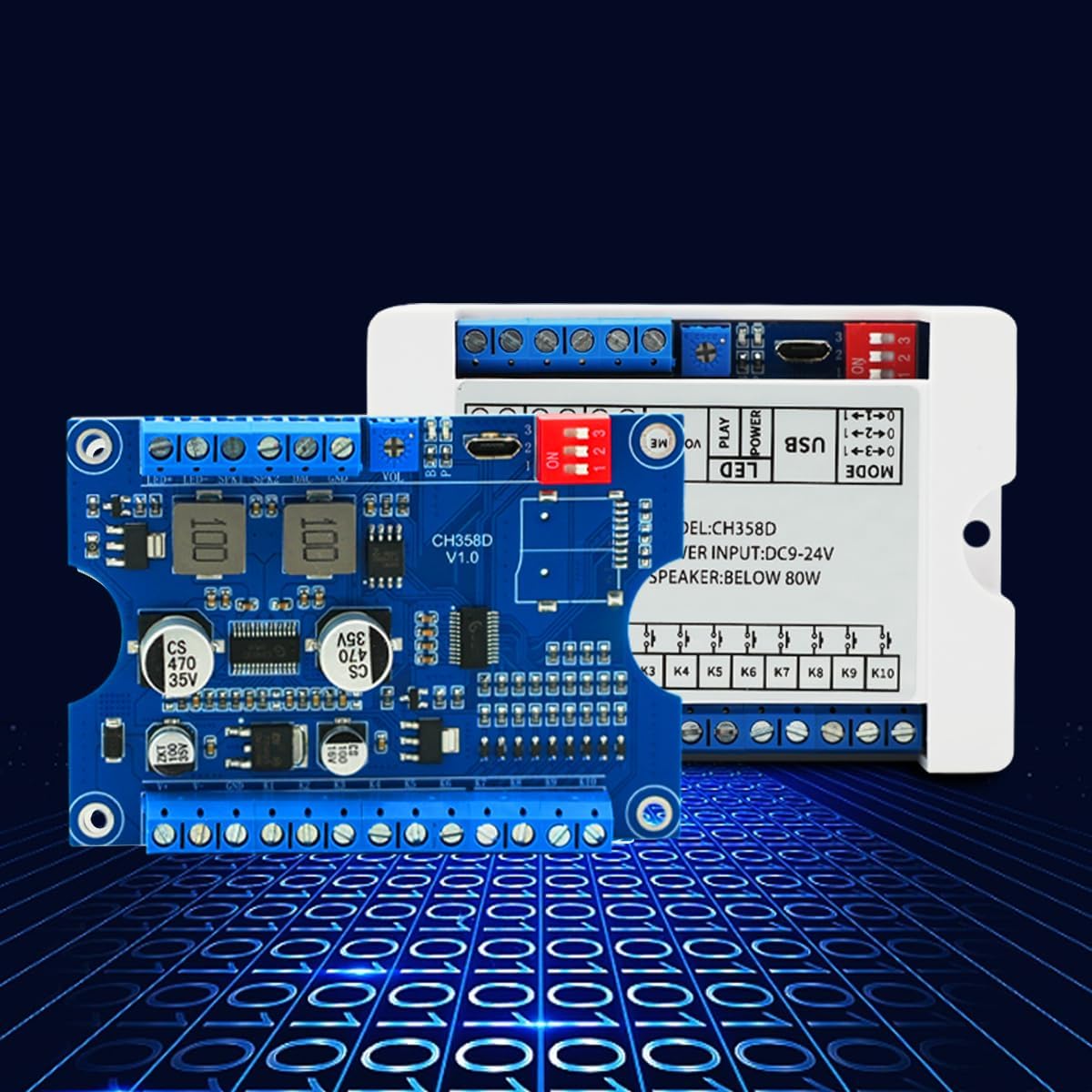 JRGKJCP 80W Module,CH358D 8MB 9-24V Download,MP3 Decoding,10-Way One-to-One,8 Vocie Playback Low Lever Trigger DC Sound