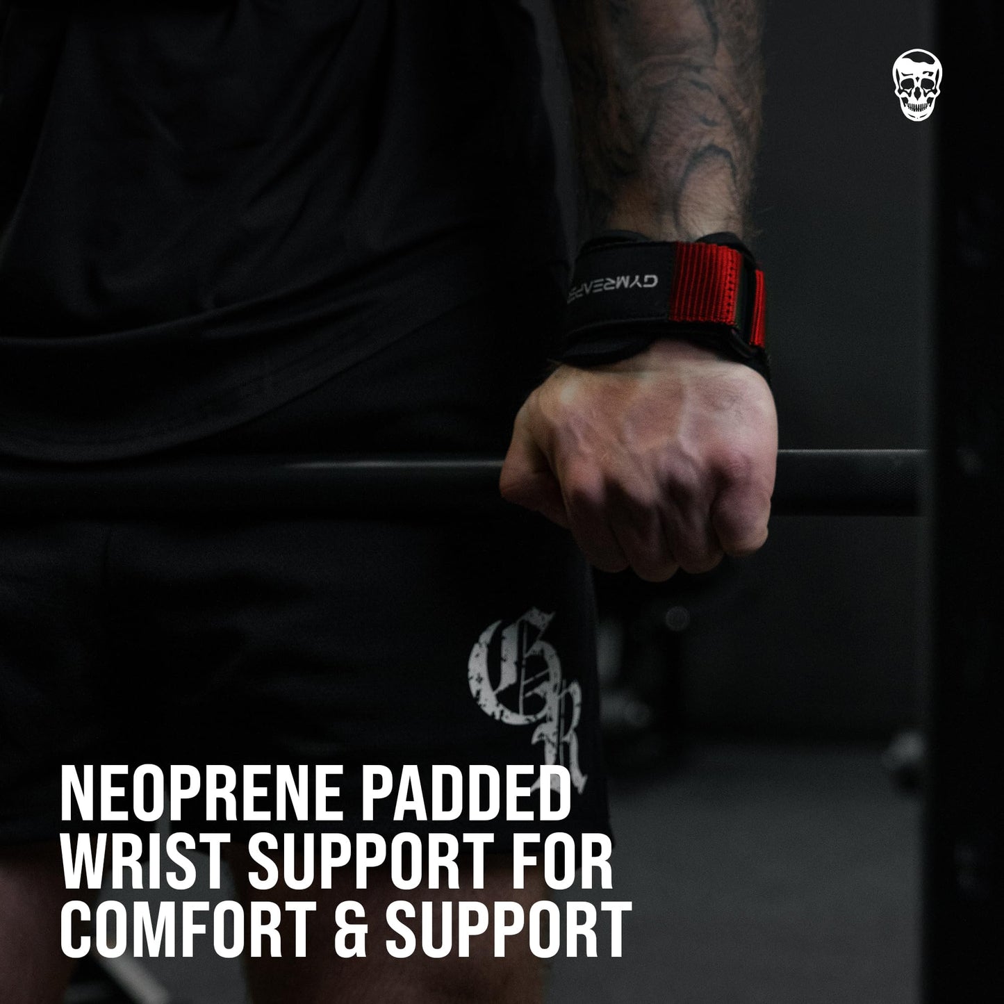 Gymreapers Weight Lifting Grips (Pair) for Heavy Powerlifting, Deadlifts, Rows, Pull Ups, with Neoprene Padded Wrist Wraps Support and Strong Rubber Gloves or Straps for Bodybuilding (Red, Large)