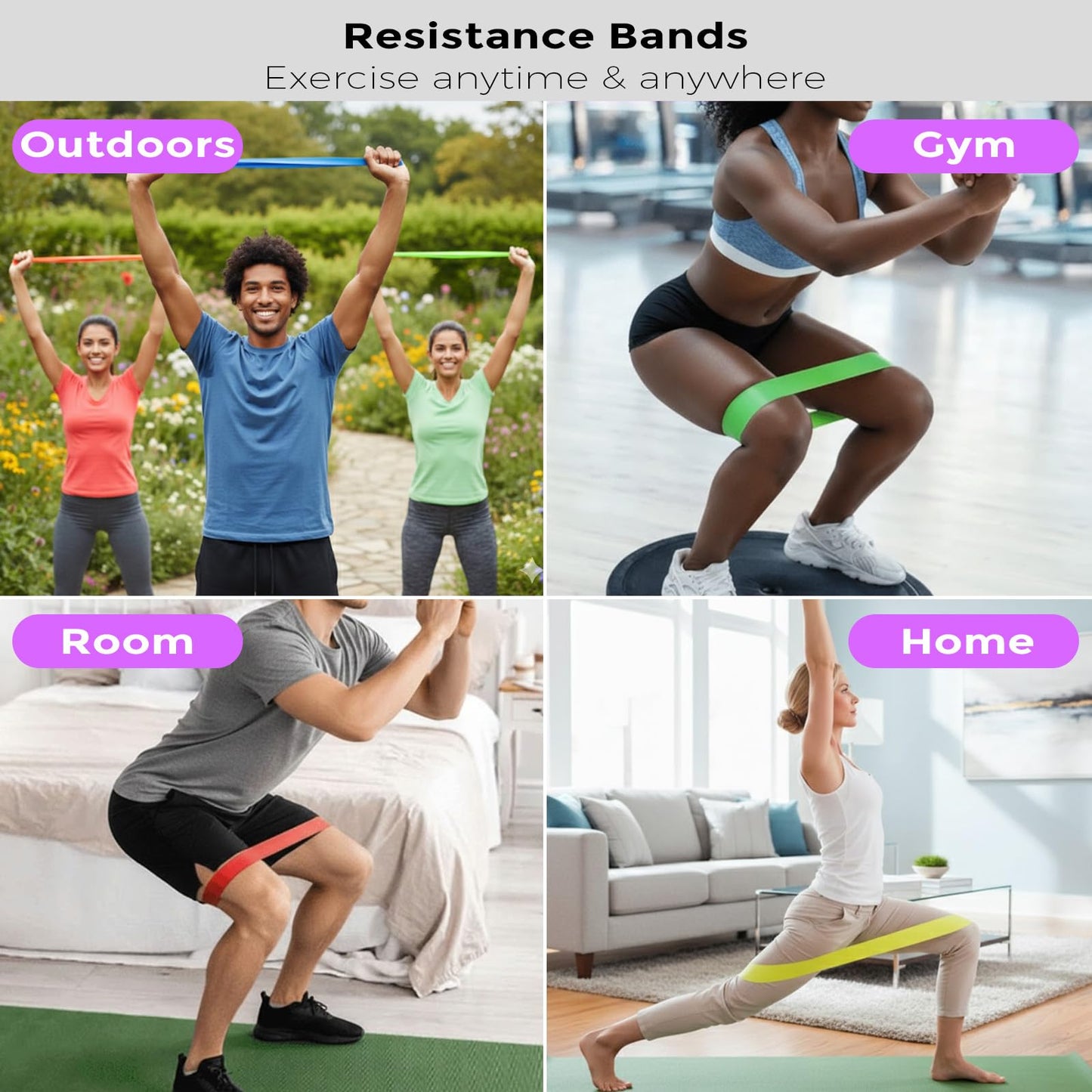Cioroper Resistance Bands for Working Out Exercise Loop Bands Workout Bands Set for Men Women Body Stretching, Pilates Yoga Physical Therapy, Leg Glute Arm Exercise Kit, Set of 5