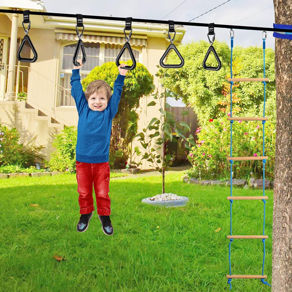 Dolibest 2PCS Monkey Bars, Triangle Trapeze Swing Bar with 2PCS Triangle Carabiners, Outdoor Play Equipment, Swing Set Accessories Monkey Rings, Obstacle Ring Toys Set for Kids, Black