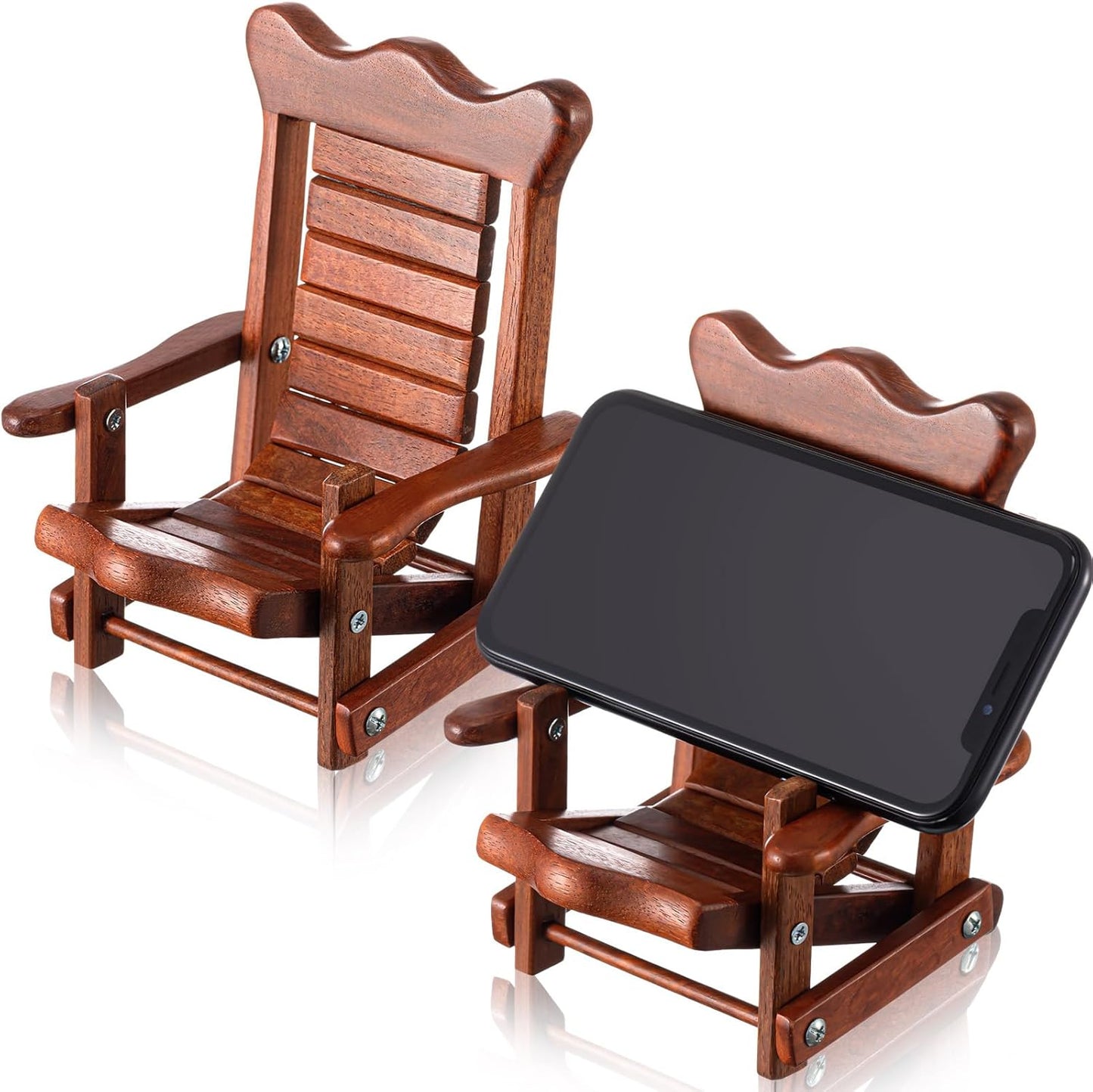 2 Kingdder Pcs Christmas Wood Cell Phone Stand Gifts Folding Chair Wooden Phone Holder Adjustable Office Cellphone